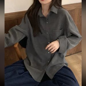 Dark gray oversized button up jacket